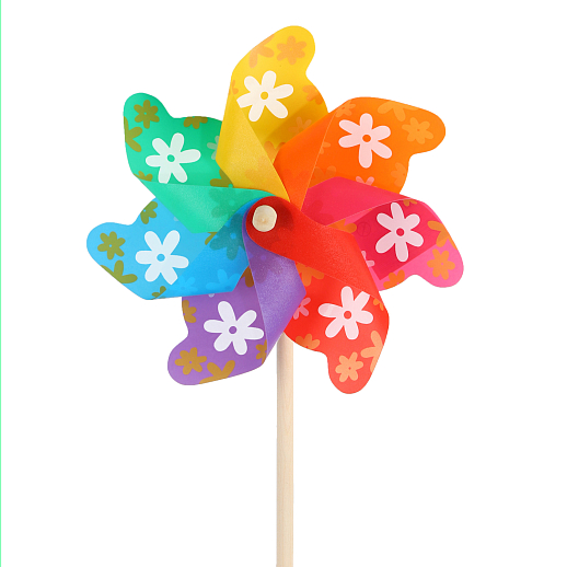 Ветерок, деревянная палочка 45см+ цветок 24cм, 1 вид (в цветочек), 6шт в упак в Джамбо Тойз #2