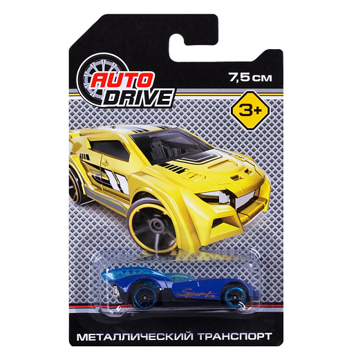 AUTODRIVE Машинка металлическая, свободный ход колес, размер машинки 3,2*7,5*2 см, блистер 10,7*16,5*3 см в Джамбо Тойз #7