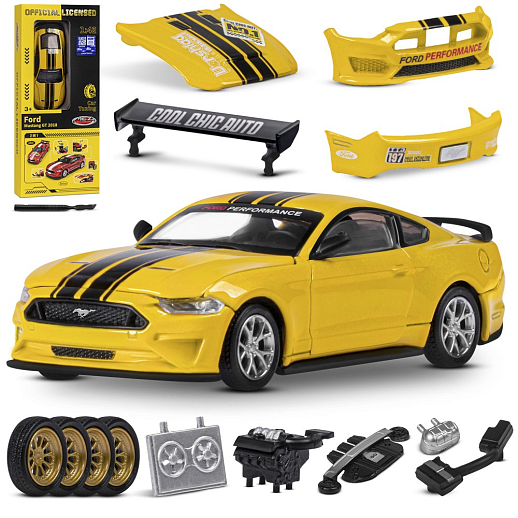 Машинка металлическая 1:43 Ford Mustang GT, желтый, тюнинг, откр. двери, свободный ход колес, в/к 23,5*10*4 см в Джамбо Тойз