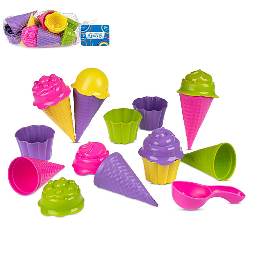 ТМ "Компания Друзей" Набор мороженое розово-желто-зеленый, 17 предметов в сетке 15х15х16 см, в Джамбо Тойз