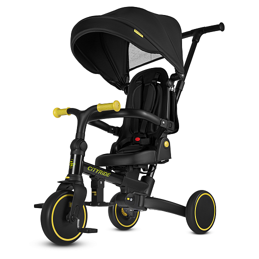 Детский трехколесный велосипед "CITYRIDE". Рама алюминий, может трансформироваться, подножки, колеса 8/7 EVA, капюшон, род. ручка,  персиковый в Джамбо Тойз #13