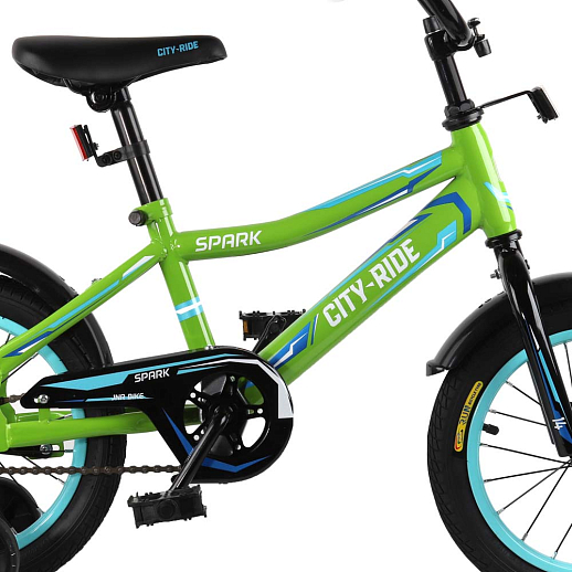 Детский велосипед City-Ride Spark , рама сталь , диск 14 сталь , крылья пластик, страх.колеса, цвет Зеленый в Джамбо Тойз #3