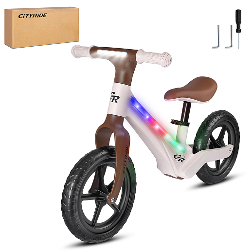 Беговел Cityride, модель CR-BB-07, рама пластик, колеса PU 12", свет, цвет бежевый-коричневый в Джамбо Тойз