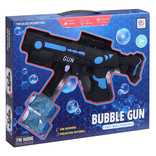 Пистолет с мыльными пузырями синий на бат. + мыльный раствор 2*50мл в/к 36*30*5,5 см в Джамбо Тойз #2