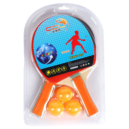 Набор для настольного тенниса, в комплекте 2 ракетки, 3 мяча, на блистере 29х17х4 см  блистер п/э в Джамбо Тойз