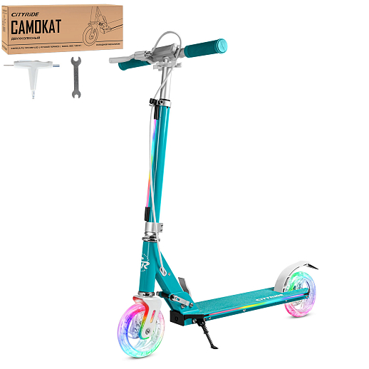 Самокат 2хколесный Материал：алюминиевый сплав.Ручка：TPR , ручной тормоз                        Колеса：145X30mm PU Подшипники：ABEC-7                                                           Размер деки ：50x12cm   Цвет: зеленый в Джамбо Тойз