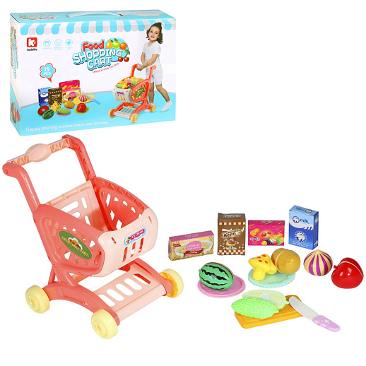 Игровой набор "Супермаркет", в комплекте продуктовая тележка,  игрушечные продукты на липучке, посуда и столовые приборы, цвет красный,  в/к 35х9х25см в Джамбо Тойз