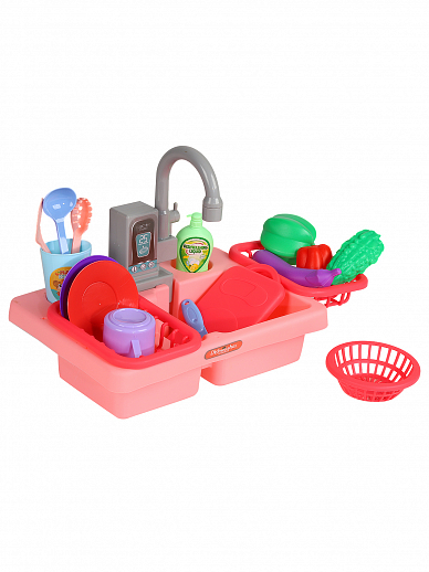 Набор "Кухня", игруш. раковина с водой, на бат., цв.розовый, в компл. 19 предметов, в/к 36*7*27 см в Джамбо Тойз #5