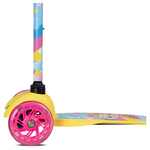 Трехколесный самокат "CITYRIDE" в/п, телескопический руль металл, колеса PU 120/76 со светодиодами, Abec-5, размер 53х23х70 см, до 35 кг, от 3 лет. Желтый с принтом. в Джамбо Тойз #6