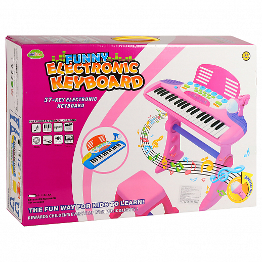 Детское электронное пианино на бат., в компл. микрофон, стул, свет. звук. эффект, цвет розовый, в/к 60*43*12 см  в Джамбо Тойз
