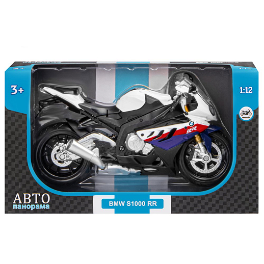 ТМ "Автопанорама" Мотоцикл металл. 1:12 BMW S1000RR, белый, свободный ход колес, в/к 7,1*11,7*20,6 см в Джамбо Тойз #3