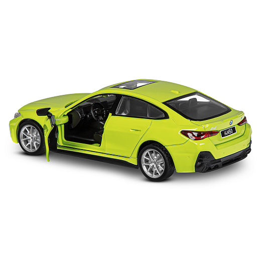 Машинка металлическая 1:34 BMW I4 M50 с зарядной станцией, желтый, свет, звук, откр. двери и капот, инерция, в/к 20,6*9,*9 см в Джамбо Тойз #11
