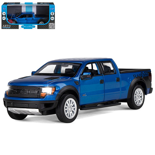 ТМ "Автопанорама" Машинка металлическая 1:34 Ford F-150 SVT Raptor,синий, свет, звук, откр. двери, капот и задняя дверка, инерция, в/к 20*10*11 см в Джамбо Тойз