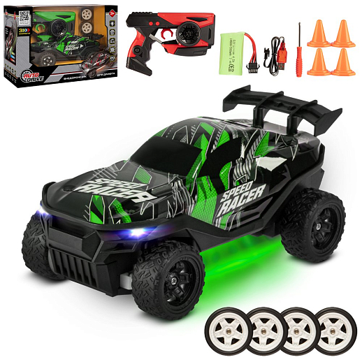 AUTODRIVE_Р/у внедорожник для дрифта,3 скорости,2.4GHz,4WD,свет.индикация скорости,запасн.колеса,с аккум.,цвет зеленый,в/к 26*16*18,5см в Джамбо Тойз