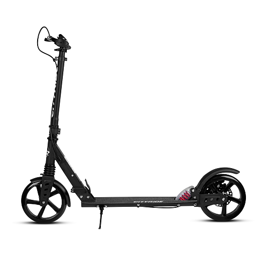 2хкол. самокат CITYRIDE 200MM disk, ал. 100%. Аморт. передний/задний. Колеса PU 200/200 мм. Подшипники: Abec-9. Грипсы: резина. Хомуты анод., замок на руле. Ручной дисковый задний тормоз. Черный в Джамбо Тойз #4