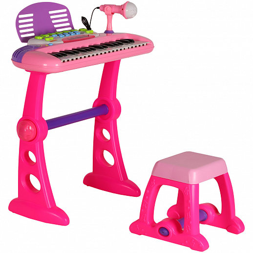 Детское электронное пианино на бат., в компл. микрофон, стул, свет. звук. эффект, цвет розовый, в/к 60*43*12 см  в Джамбо Тойз #5