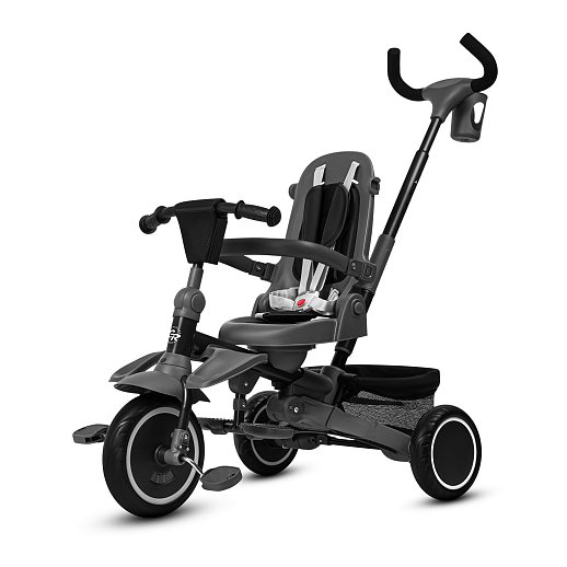 Детский 3х колесный велосипед "CITYRIDE". Сиденье поворачивается на 360°, подножки, колеса 9,5/7,5 EVA, капюшон, род. ручка,  серый в Джамбо Тойз #2