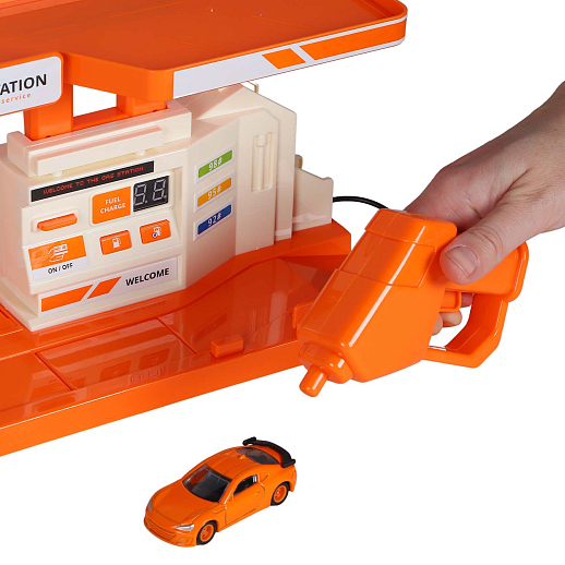 Автозаправка со звуком и светом + металлическая машинка, оранжевая, в/к 30*10*21,5 см в Джамбо Тойз #6