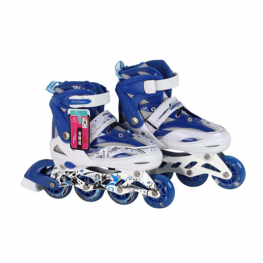 Коньки роликовые раздвижные, полиуретановые колеса, первое колесо светящееся, размер M (34-37), цвет синий в Джамбо Тойз #2