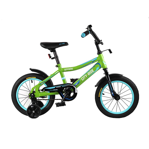 Детский велосипед City-Ride Spark , рама сталь , диск 14 сталь , крылья пластик, страх.колеса, цвет Зеленый в Джамбо Тойз