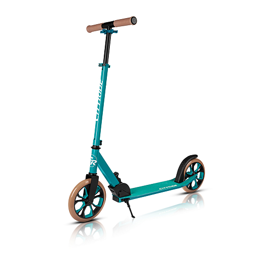 Двухколесный самокат CITYRIDE 200, ал. 50/50%, t-bar сталь, грипсы 135мм TPR, колеса PU 200/200, 86A, подножка, abec 9, зеленый в Джамбо Тойз #10