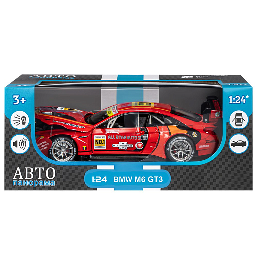 ТМ "Автопанорама" Машинка металлическая, 1:24 BMW M6 GT3, красный, откр. двери и капот, свет, звук, свободный ход колес, в/к 24,5х12,5х10,5 см в Джамбо Тойз #23