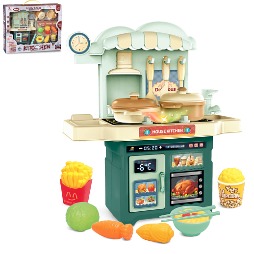 Игровой набор "Кухня" с аксессуарами, свет, зеленый, в/к 32,2х8х26,1 см в Джамбо Тойз