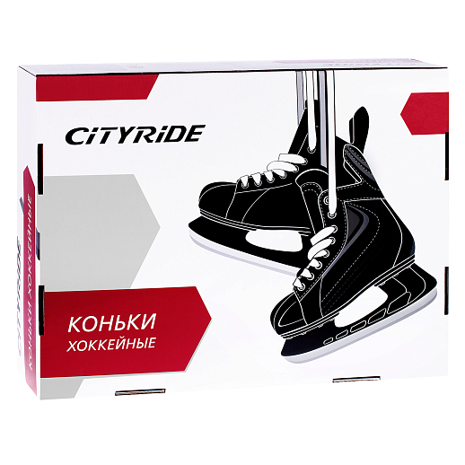 Хоккейные коньки CITYRIDE, чёрный/синий, лезвия нержавеющая сталь, материал ботинка нейлон и ПВХ кожа, в/к 5 сл. гофрокартон в Джамбо Тойз #2