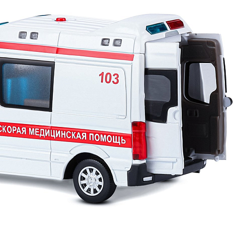 ТМ "Автопанорама" Машинка металлическая 1:32 Mercedes Sprinter "Скорая помощь", белый, откр. передние, боковая и задние двери, свет, звук, инерция, в/к 17,5*13,5*9 см в Джамбо Тойз #18