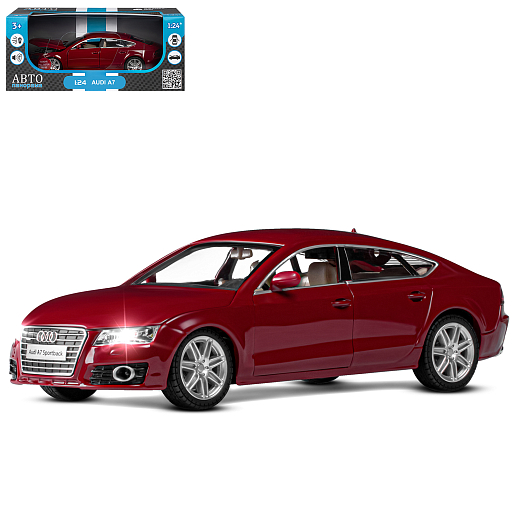 ТМ "Автопанорама" Машинка металлическая 1:24 Audi A7, бордовый, откр. двери, капот и багажник, свет, звук, свободный ход колес, в/к 24,5*12,5*10,5 см в Джамбо Тойз