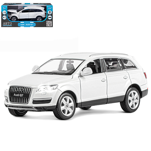 ТМ "Автопанорама" Машинка металлическая 1:24 Audi Q7, белый, откр. двери, капот и багажник, свет, звук, свободный ход колес, в/к 24,5*12,5*10,5 см в Джамбо Тойз