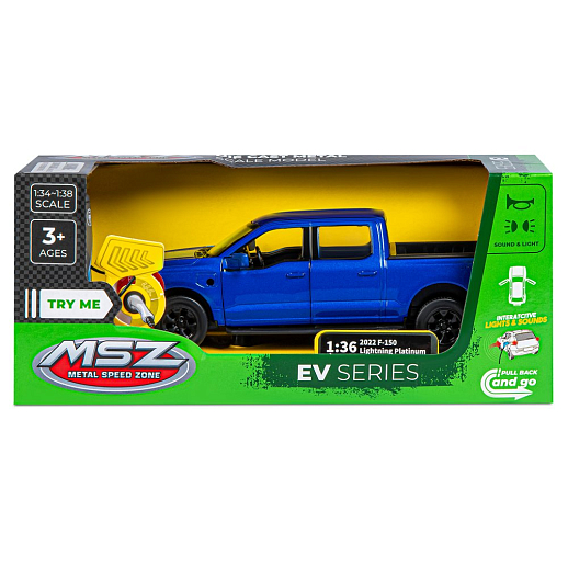 Машинка металлическая 1:36 Ford F-150 с зарядной станцией, синий, свет, звук, откр. двери и капот, инерция, в/к 20,6*9,*9 см в Джамбо Тойз #16