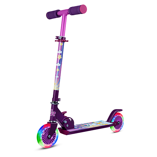 Двухкол. самокат CITYRIDE, ал. 50/50% , t-bar алюм, дека сталь, грипсы 95мм TPR, колеса PVC 120/120 мм, фиолетовый с принтом в Джамбо Тойз