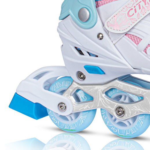Роликовые коньки CITYRIDE, белый-розовый, PU колеса, переднее колесо со светом, подшипники ABEC 7, пластиковый мысок, в/к 5сл гофорокартон в Джамбо Тойз #3