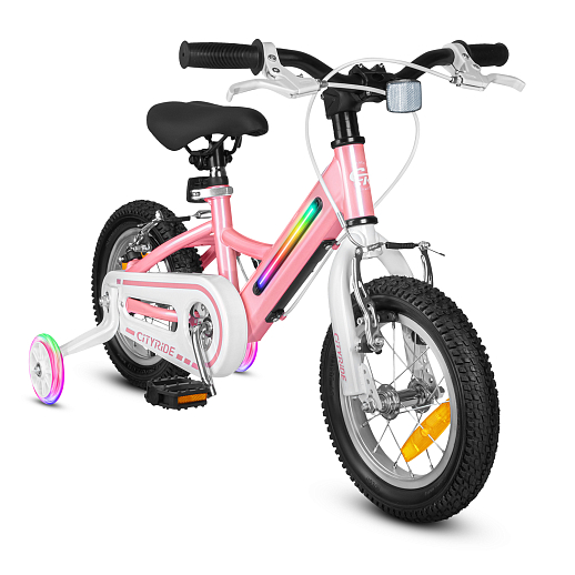 Велосипед двухколесный CITYRIDE, модель CR-B2-11FU, рама сталь, колеса алюминий 12", v-brake тормоза, встроенная в раму подсветка, балансирные колёса, цвет розовый в Джамбо Тойз