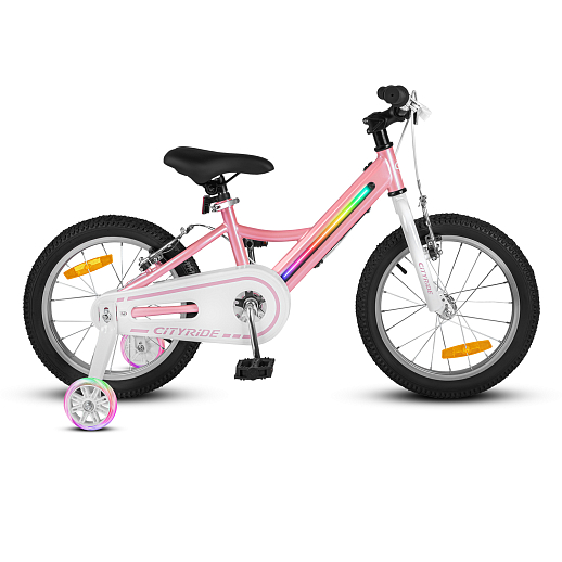 Велосипед двухколесный CITYRIDE, модель CR-B2-11FU, рама сталь, колеса алюминий 16", v-brake тормоза, встроенная в раму подсветка, балансирные колёса, цвет розовый в Джамбо Тойз #3