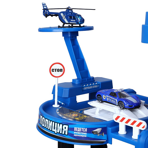 AUTODRIVE Парковка "Полиция" с автоматическим лифтом, светом,звуками,озвуч.на рус.языке. В компл: металлический транспорт 4шт., игровой коврик 78*58 см в Джамбо Тойз #9