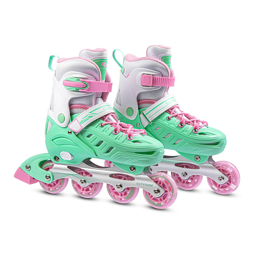 Ролики раздвижные CiTYRIDE, колеса PU, подшипники ABEC 7, алюминиевая рама, ботинок пластик, цвет зеленый-розовый в Джамбо Тойз #2