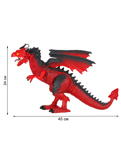 Р/У Дракон  со светом, звуком и паром, шагает, трясет головой, эластичный материал на шее, цвет красный, в/к 40,5*13*30,5 см в Джамбо Тойз #4