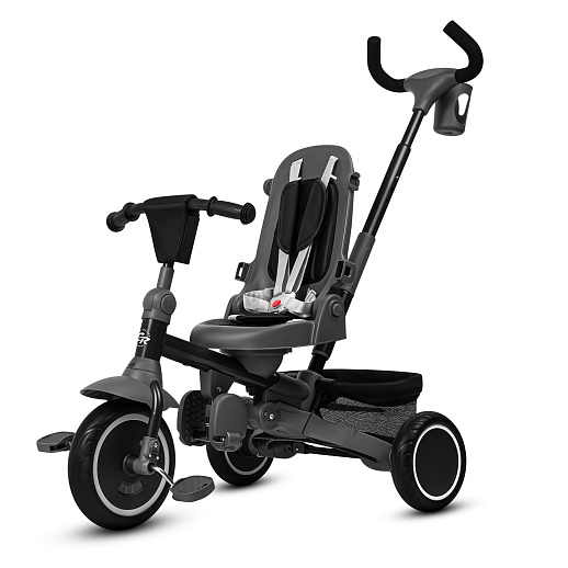 Детский 3х колесный велосипед "CITYRIDE". Сиденье поворачивается на 360°, подножки, колеса 9,5/7,5 EVA, капюшон, род. ручка,  серый в Джамбо Тойз #4