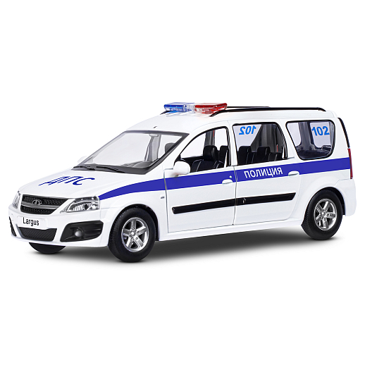 Машинка металлическая Автопанорама, инерционная, коллекционная модель LADA LARGUS, масштаб 1:24, "Полиция", свет, звук, открываются 4 двери, капот, багажник, белый, в/к 24,5*12,5*10,5 см в Джамбо Тойз #2