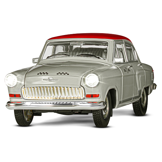 Машинка металлическая Автопанорама, инерционная, коллекционная модель Волга ГАЗ-21 "Такси", свет, звук, открываются двери, капот, багажник, серый, в/к 26*12*11 в Джамбо Тойз #5