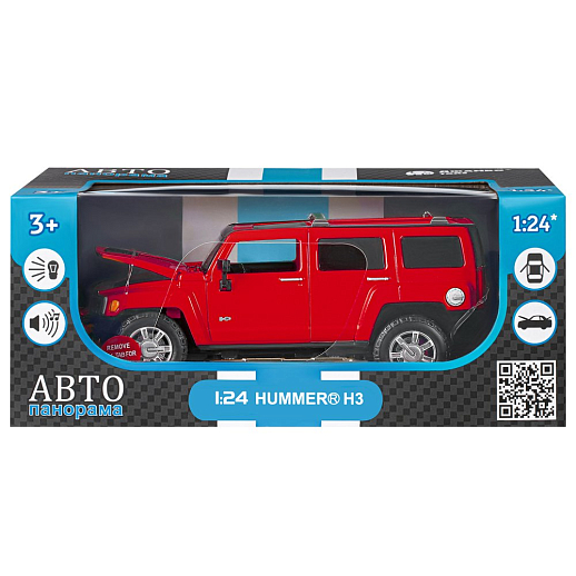 ТМ "Автопанорама" Машинка металлическая, 1:24, Hummer H3, красный,  откр. передние и задняя дверь, капот, свет, звук, свободный ход колес, в/к 24,5 х 12,5 х 10,5 см в Джамбо Тойз #3