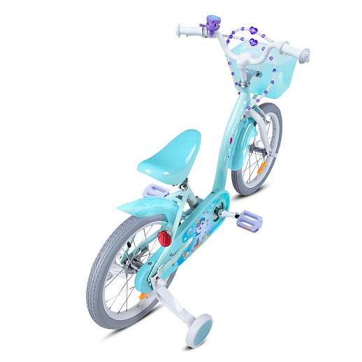 Велосипед двухколёсный CITYRIDE, модель CR-B2-09H, колеса 16"сталь, рама сталь, балансирные колеса, пластиковая корзинка, оплетка тормозных рубашек в  декортаивных бусинах, задний тормоз ленточный, цвет морская волна в Джамбо Тойз #3