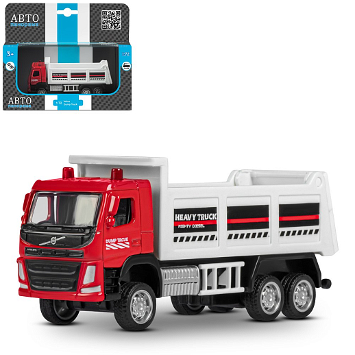 ТМ "Автопанорама" Машинка металлическая 1:72 VOLVO FM грузовик, красный, откр. двери, инерция, в/к 17,5*13*6,5 см в Джамбо Тойз