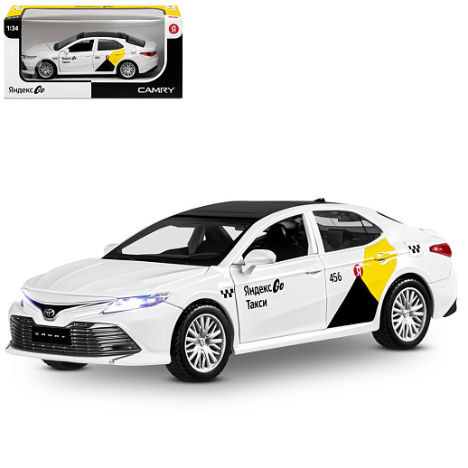 Яндекс Go машинка металлическая, 1:34 Toyota Camry, цвет белый, инерция, свет, озвучено Алисой, откр. двери, в/к 17,5*13,5*9 см в Джамбо Тойз