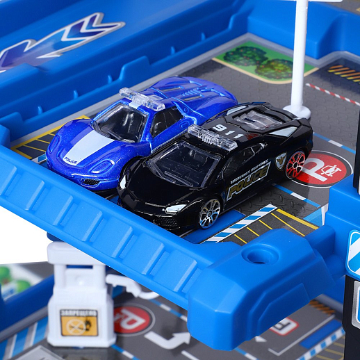 AUTODRIVE Парковка "Полиция" с автоматическим лифтом, светом,звуками,озвуч.на рус.языке. В компл: металлический транспорт 4шт., игровой коврик 78*58 см в Джамбо Тойз #11