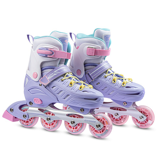 Ролики раздвижные CiTYRIDE, колеса PU, подшипники ABEC 7, алюминиевая рама, ботинок пластик, цвет фиолетовый-белый в Джамбо Тойз