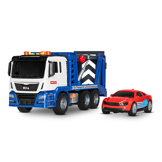 AUTODRIVE_Фрикционный Автовоз с машинкой,помповый механизм,звук,свет,на бат.,в гофрокор. 33*12,5*18,5см в Джамбо Тойз #3