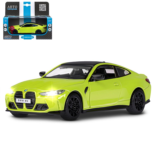 ТМ "Автопанорама" Машинка металлическая 1:32 BMW M4 (G82) желтый, открываются двери, свет, звук, инерция, в/к 18*13,5*9 см в Джамбо Тойз